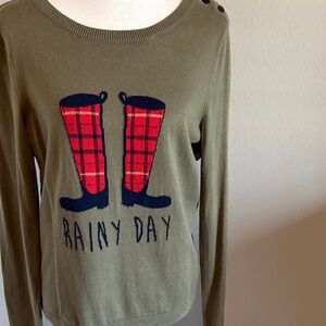 Talbots Olive Sweater with Red Plaid Boots Design
